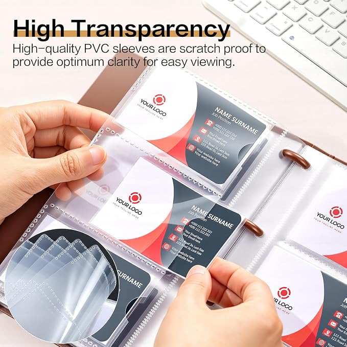 deli Business Card Book Holder, Business Card Organizer, Name Card Book Holder, Portable Office Business Card Holder, Hold 180 Cards, Brown