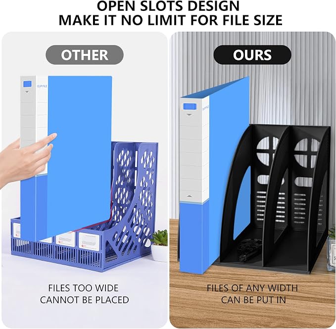 Marte Vanci Magazine File Holder, Binder Holder Book Desktop Organizer Plastic Storage Sturdy Vertical 3 Section Folder Black