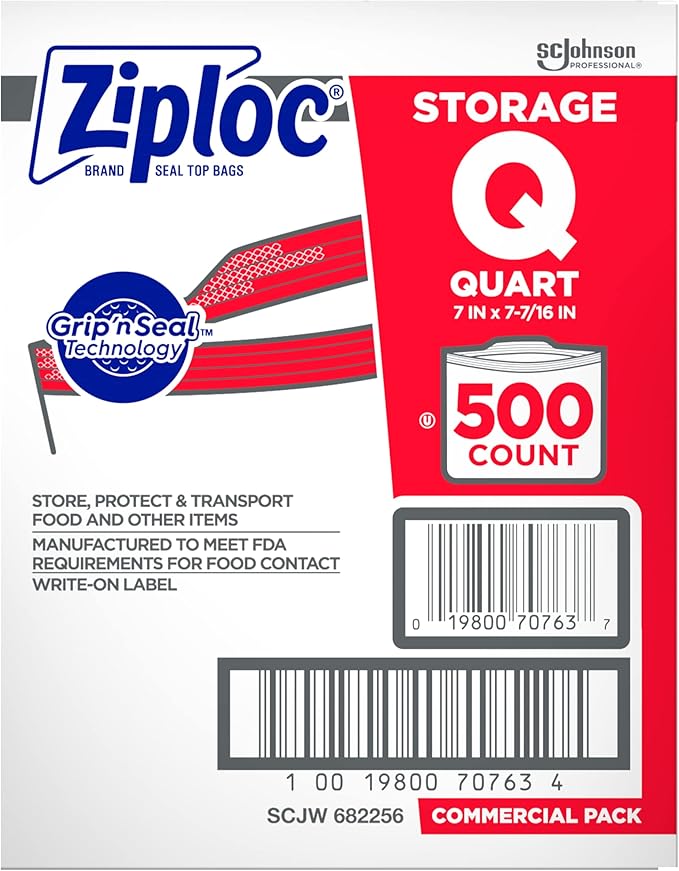 SC Johnson Professional, Ziploc Storage Bags, For Food Organization and Storage, Double Zipper Seal, Easy-Open Tabs Quart, 500 Count (Pack of 2)