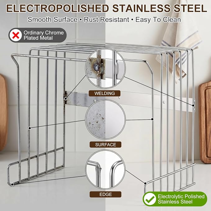 Geetery Wall Mount Cutting Board Rack 6-slot Metal Wire Polished Stainless Steel Cutting Board Organizer Holder for Commercial Kitchen Fits Baking Sheets and Pans Lids 9.5" x 7.4" x 10.5"