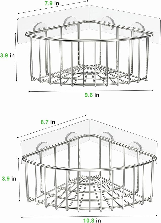 SMARTAKE 2-Pack Corner Shower Caddy Deep Basket Design, SUS304 Stainless Steel, Wall Mounted Bathroom Shelf with Adhesive, Storage Organizer for Toilet, Dorm and Kitchen (Silver)