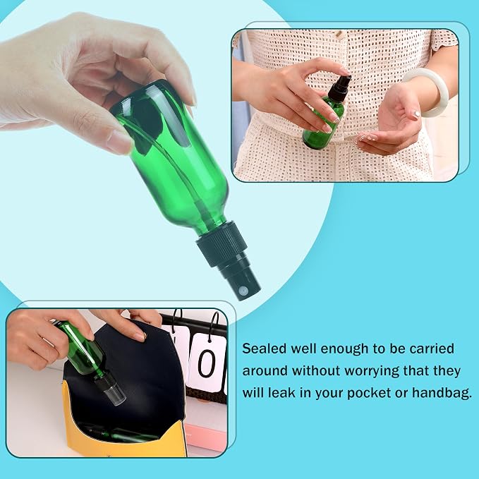 NOOEEISS Green Glass Small Spray Bottle 2 oz 48 Packs,Fine Mist Sprayer Small Clear Bottles,Refillable Containers mini spray bottles for Cleaning Solutions and Skin Care (Green 48pcs)