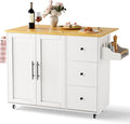 GRUSIGN 49.6" Kitchen Island on Wheels with Storage-Multifunctional Kitchen Island Cart with Drop Leaf, Rolling Island with Spice/Towel Rack,Expandable Island Table Kitchen,White
