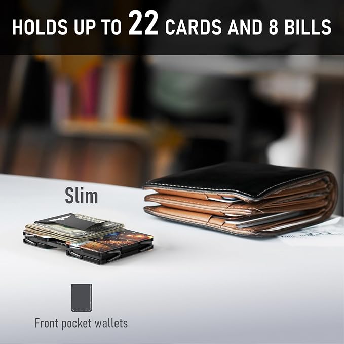 Lenvoten Upgraded Hinged Minimalist Wallet for Men | Slim Metal RFID Blocking Wallet | Credit Card Holder & Money Clip Holds 20 Cards | Premium Scratch-Resistant Finish | Ideal Gift for Men