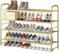 LINZINAR 4 Tier Long Shoe Rack for Closet Metal Shoe Organizer for Entryway | Spacious design stores 25+ pairs of shoes,durable metal frame,space-saving organizer for closet, hallway, and Entryway Gold