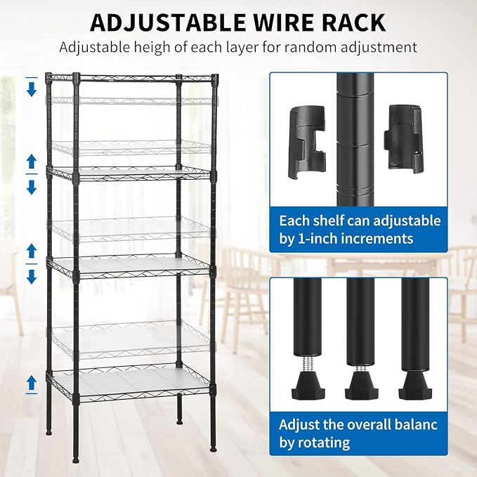 Meet perfect 4-Tier Wire Shelving Unit with 4 PP Liners, 18" W x 12" D x 44" H Heavy Duty Metal Shelf, 600Lbs Capacity Adjustable Storage Rack for Pantry, Laundry Room, Bathroom, Kitchen