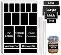 JIEHENG 170Pcs Black Removable Labels for Jars,for Storage Bins,for Food Containers with 2 Liquid Chalk Marker(Black)
