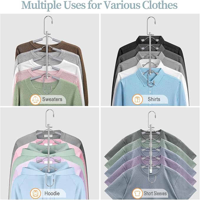 Clothes Hangers Space Saving Shirt Hangers, Non Slip Multi Shirt Organizer for Closet with Foam Padded Closet Organizers and Storage for T Shirt Short Dress Sweater Blouse Hoodie Coat Grey 4 Pack