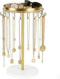 Necklace Holder Metal Jewelry Organizer Stand, Necklace Organizer Hanger with Tray & Hooks for Desk, Jewelry Holder for Necklaces Bracelets and Keychains, Elegant Home Hanging Decor - Gold