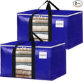 BlissTotes 2 Pack Moving Bags with Clear Window, Storage Bags with Strong Carrying Handles & Zippers,Large Packing Bags for Saving Space, Alternative to Moving Boxes(Blue,24 Gallon)