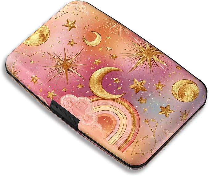 Maicican RFID Blocking Aluminum Credit Card Holder | Slim Metal Wallet for Women & Men, Business Card Case for Travel, Fits Front Pocket, Card holder wallet - Rainbow Stars
