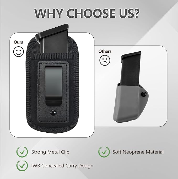 2 Pack Universal Magazine IWB Pouch Concealed Carry 9mm .40 .45 .380 .357, Mag Holster for S&W M&P Sig Sauer Ruger Glock, Handgun Ammo Gun Ammunition Holsters