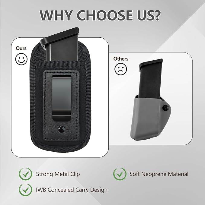2 Pack Universal Magazine IWB Pouch Concealed Carry 9mm .40 .45 .380 .357, Mag Holster for S&W M&P Sig Sauer Ruger Glock, Handgun Ammo Gun Ammunition Holsters