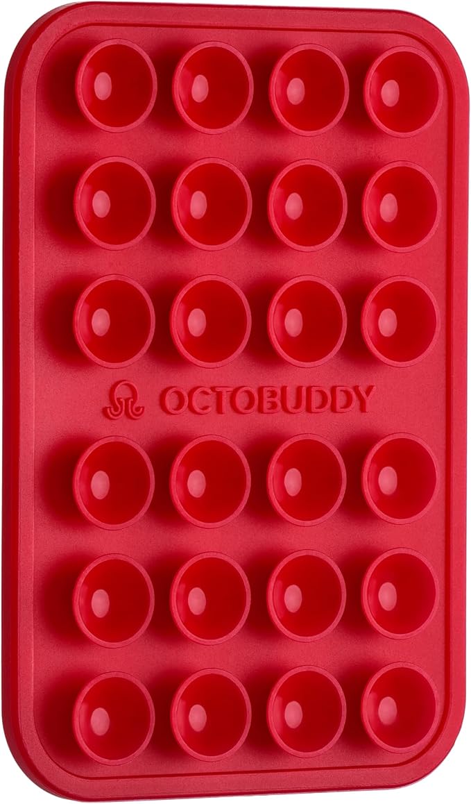 OCTOBUDDY Classic - Silicone Suction Phone Case Adhesive Mount - Hands-Free, Strong Grip Holder for Selfies & Videos - iPhone & Android Compatible - 2.25″ x 3.25″, RED