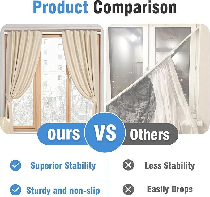 AIZESI 2 Pack Tension Curtain Rod for Windows 45 to 77 Inch, Adjustable Expandable Spring Curtain Rods No Drilling, Non Slip Curtain Rod for Bedroom Doorway Closet, White
