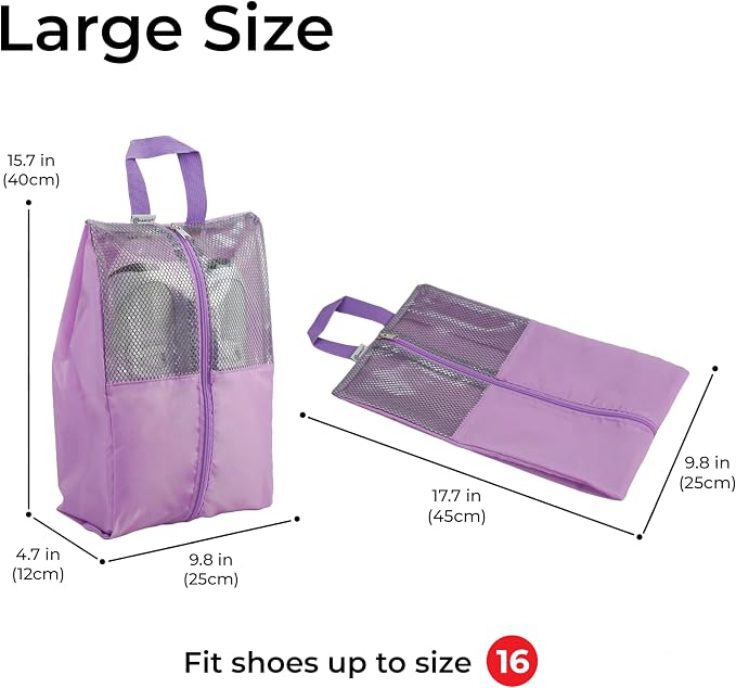Shoe Bags For Travel, Used As For Storage or Shoe Travel Bag, Space Saving When Travelling With This Travel Shoe Bags For Packing, Sneaker Bag. (Light Purple, 2 Pack, Large)