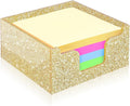 Rouidr Acrylic Sticky Note Holder, Self Stick Note Pad Holder, Gold | 3.94 x 3.94 Inch Glitter Memo Pad Dispenser Organizer for School Office Home Desk Supplies