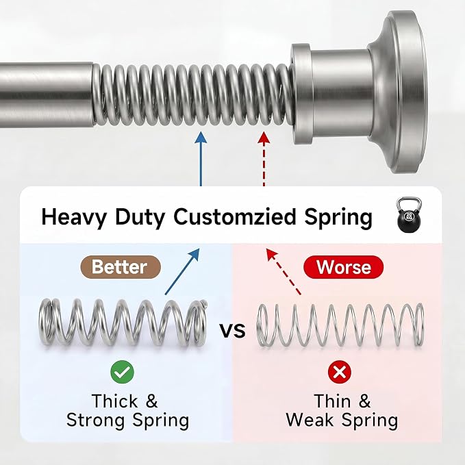 BRIOFOX Brushed Nickel Tension Curtain Rod 24 to 94 Inch(2-7.8ft) - Stainless Steel Spring Tension Shower Curtain Rod, No Drilling Tension Rod for Curtains or Windows