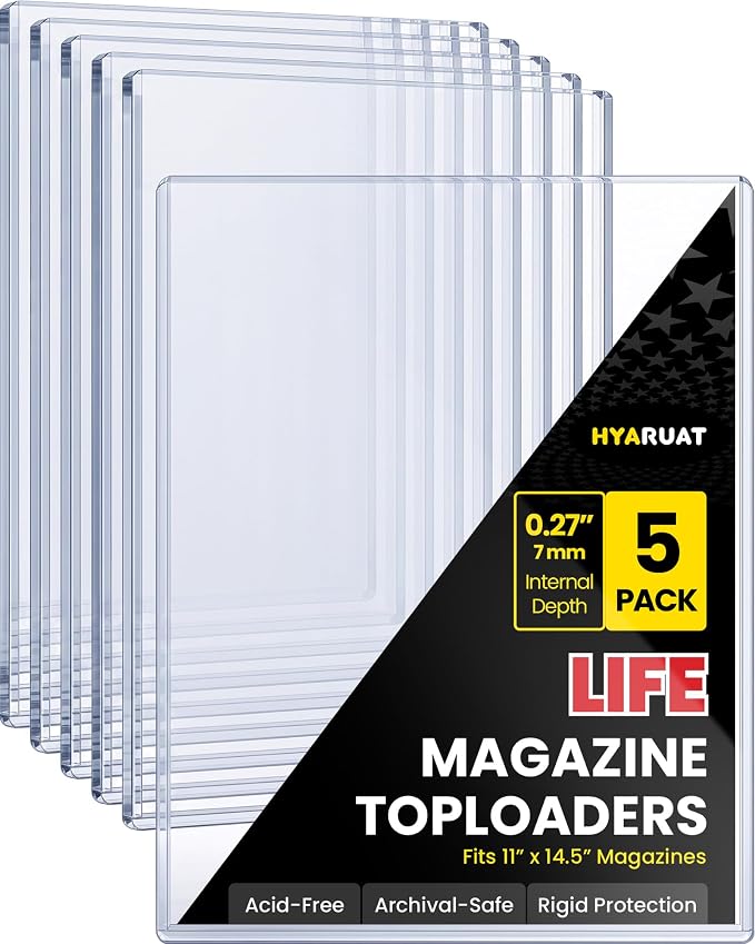Life Magazine Toploaders 11x14.5 in, 7mm Capacity, 15 Mil 5 Pack | Archival Safe Rigid PVC Hard Magazine Protectors Sheet for Vintage Periodicals, Art Prints, Photo Storage Display, Blue Tint