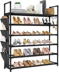 LANTEFUL 6 Tier Shoe Rack, Shoe Organizer Storage for 24-30 Pairs Shoe and Boot, Long Shoe Shelf with Hook and Side Pocket Free Standing Tall Shoe Rack Organizer for Closet, Entryway, Dorm