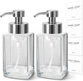 Foaming Soap Dispenser, 12oz/350ml Glass Hand Soap Dispenser Set, Refillable Foam Dispenser with Foaming Pump, Labels, Square Hand Dispenser for Bathroom, Kitchen 2 Pack