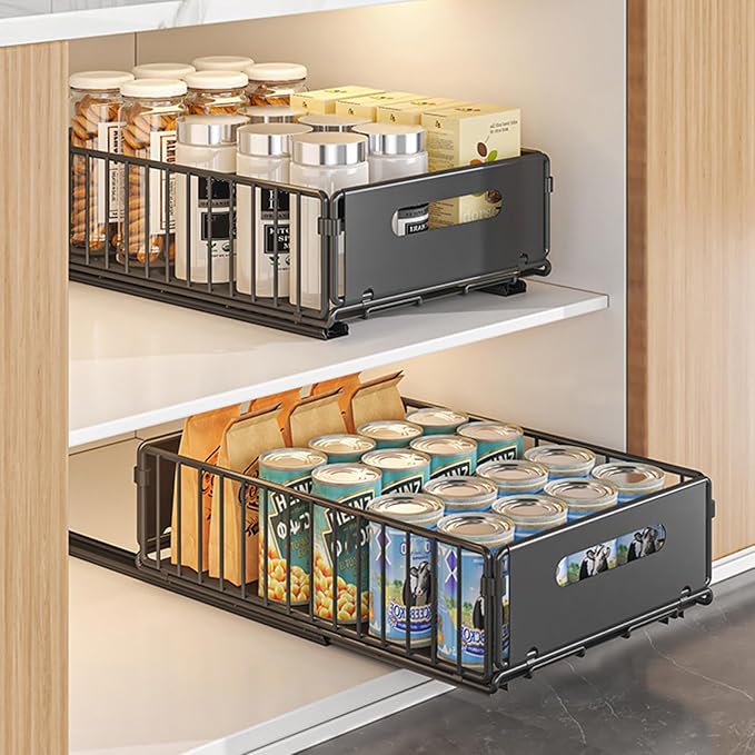 2pcs Pull Out Cabinet Organizer, Pantry Storage Organizer Sliding Cabinet Drawer 2pcs Pull-out Cabinet Organizer Storage Basket Large Capacity 2pcs S