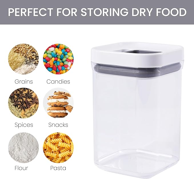 LISI 3 Pack One-Touch Seal Food Storage Containers with Lids, Airtight Stackable BPA-Free Plastic Pantry Canisters for Kitchen Organization, Includes Labels, Marker, Cups & Brush