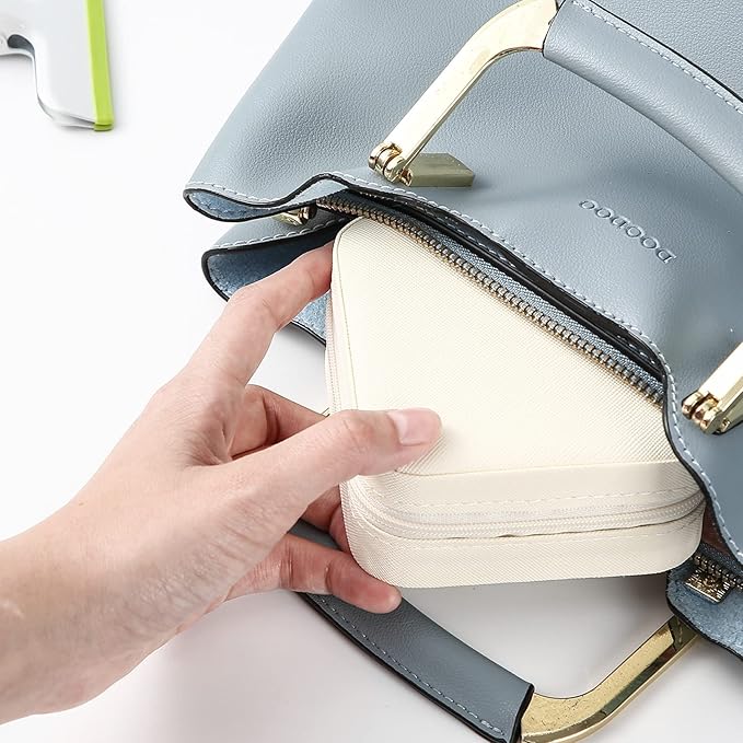 Neveika Portable Travel Mini Jewelry Box Leather Jewellery Ring Organizer Case Storage Gift Box Girls Women (white).