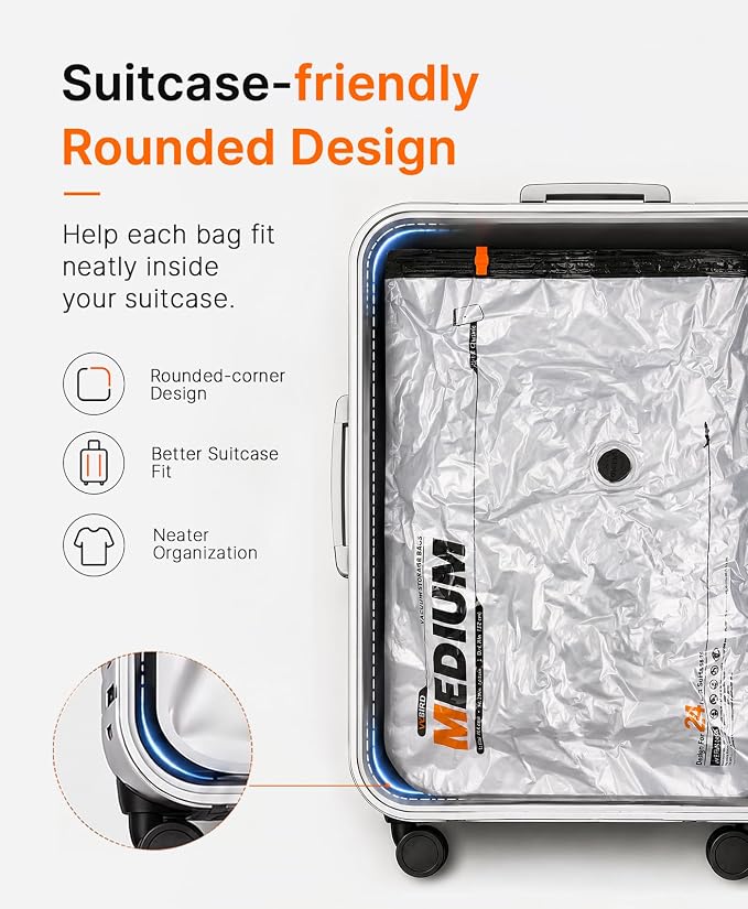 Vacbird 20-Pack Travel Vacuum Storage Bags, Compression Bags for Suitcase & Carry-On, Dual Power Cordless Rechargeable Pump (Battery & USB), Space Saver Bags for Clothes