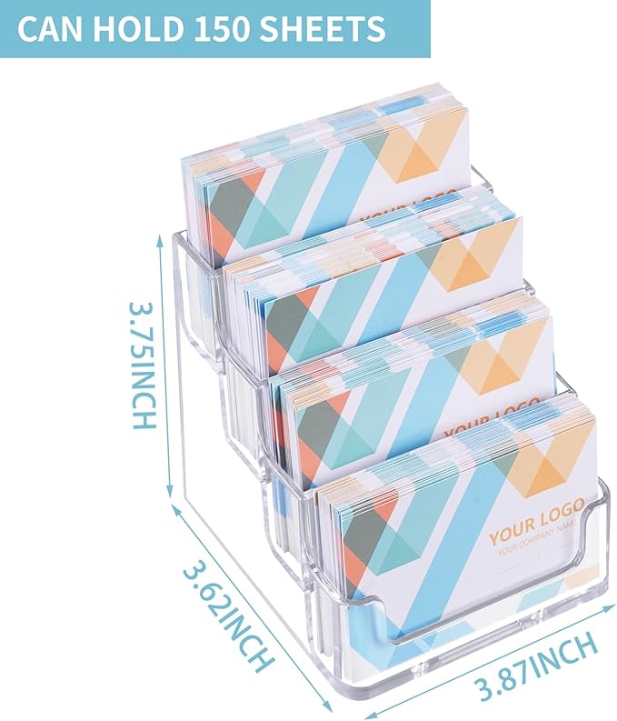 HSYMQ 2 Pack Clear Business Card Holder for Desk Plastic Business Card Display Stand, Acrylic Business Card Holder with 4 Tier for Office