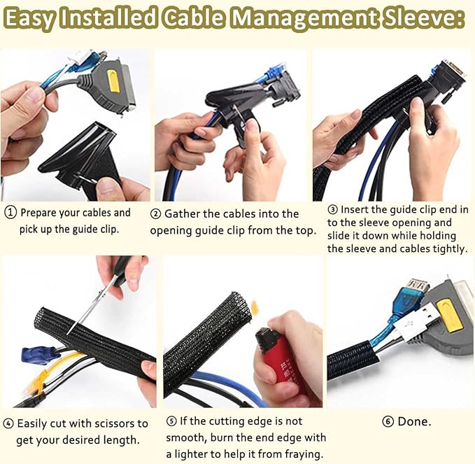 13 1/8ft -1/2 Inch Cord Management Sleeve Braided Split Black Cable Protectors Pet Proof - Braided Self-Wrapping Wire Loom Tube for Desk PC/TV/Computer/Projector/Home Theater/Engine Bay