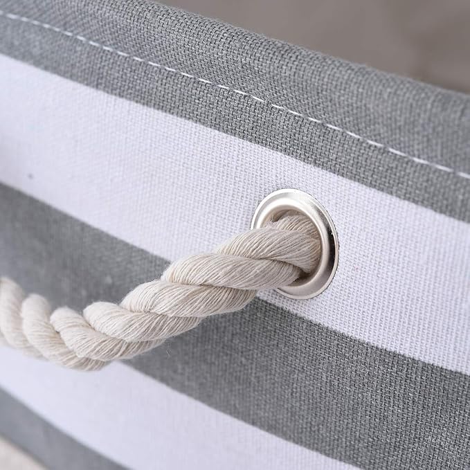 TheWarmHome Storage Basket Fabric Basket with Handles Dog Toy Basket Cloth Storage Bin Shelf Basket Decorative Storage Basket Shoe Basket Gift Basket(Grey&White Stripes-1 Pack,15.7L×11.8W×8.3H)