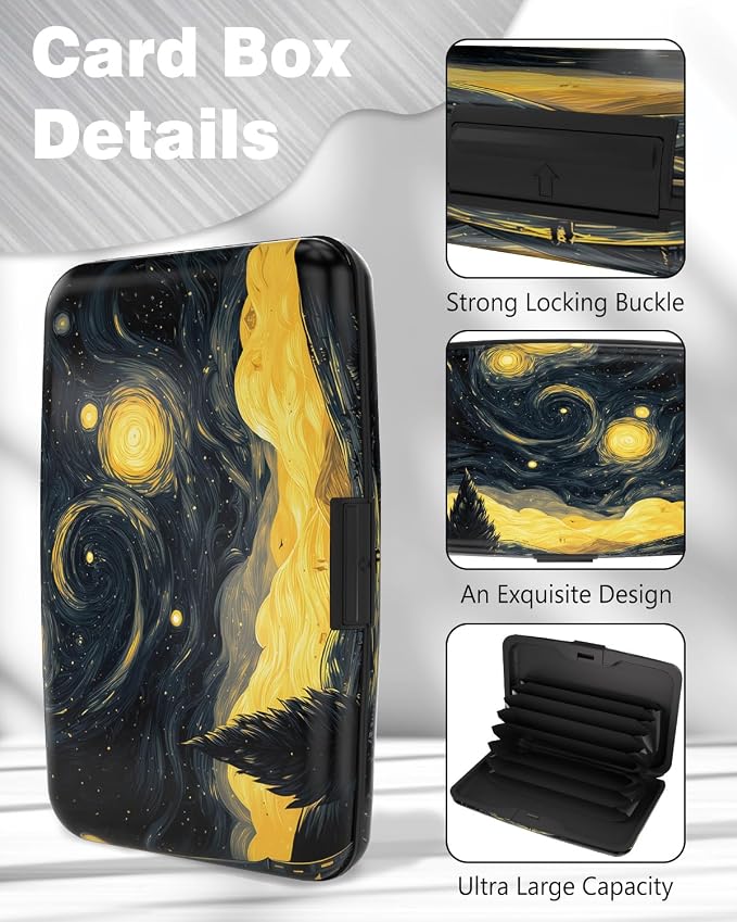 Maicican Credit Card Holder, Mini RFID Blocking Aluminum Wallet | Slim Metal Hard Case Travel Wallet ID Case for Women and Men, 4.3 x 2.9 Inches, Golden Starry Sky