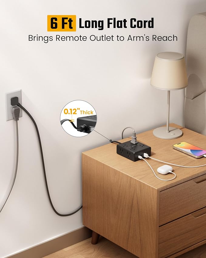 SUPERDANNY Extension Cord,Flat Plug Surge Protector Power Strip,10Ft | 8 AC & 4 USB Ports (2 USB C),Surge Protector with 1050J,Desk Charging Station for Home Office,College Dorm Room Essentials