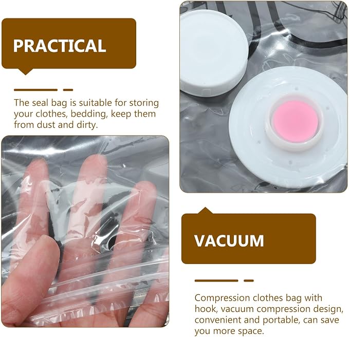Abaodam 2pcs Space Saver Vacuum Storage Bags for Clothes and Bedding with Hook Hanging Design and Zip Seal, Sturdy Pe and Pa Material, for Travel and Closet Organization