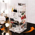 360° Rotating Jewelry Organizer Stand with 5 Layers,Acrylic Earring Holder Organizer Stand,212 Holes and 212 Grooves for Studs,Dangly Earrings,Chains,Bracelets,Necklace