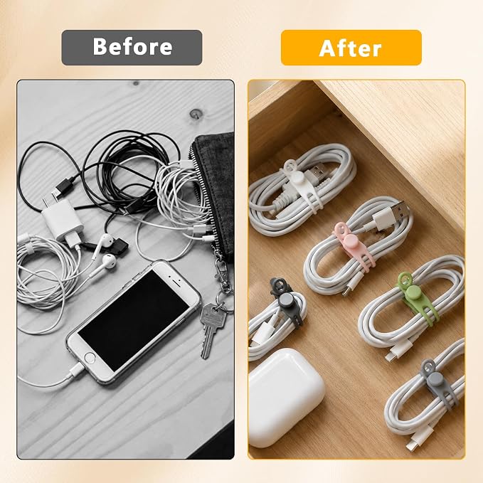 10 Pcs Silicone Cable Ties, Reusable Cord Organizer, High Elasticity Cable Management Straps for Home Office Kitchen Appliances Cords Wires