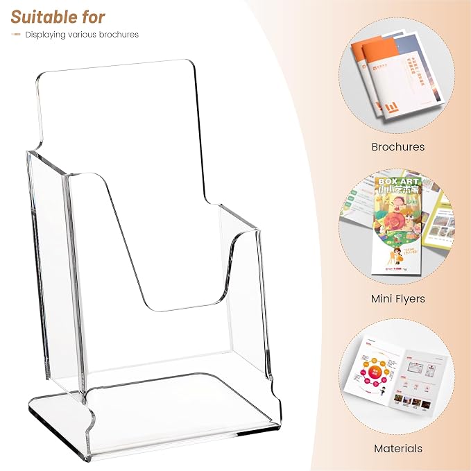 HeZone Acrylic Brochure Holder 4x9 Inch,Clear Pamphlet Holder Display Stand for Trifold 4 Inch Flyers,Pamphlets,Booklets,Menu,Leaflets for Office,Home,Store,Trade Exhibition,1 Pack,A6