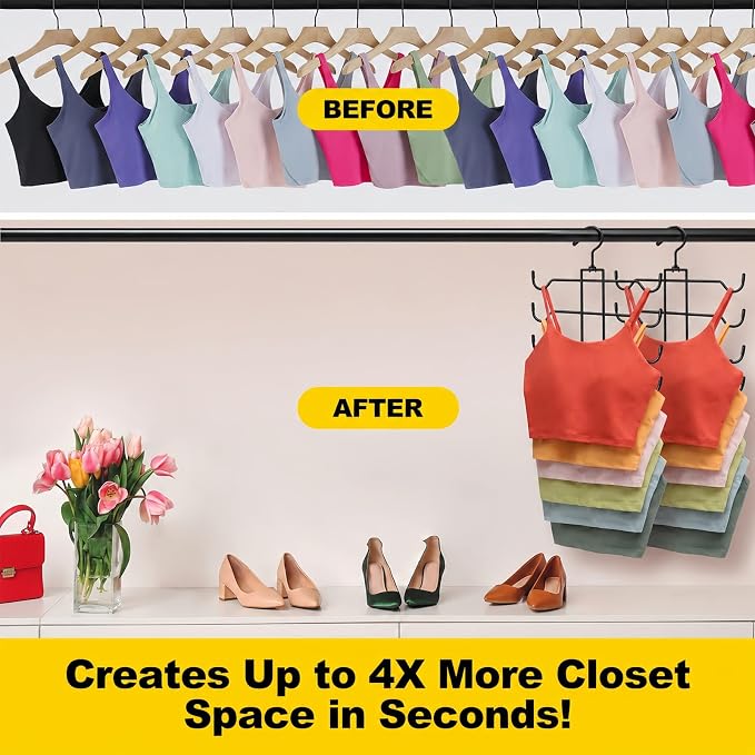 Stainless Steel Closet-Organizer-and-Storage, 3 Pack Tank Top Hanger Space Saving, Non-Slip 6-Tier Hanging Sport Bras Holder for Small Space Organization, RV Apartment Dorm-Room-Essentials