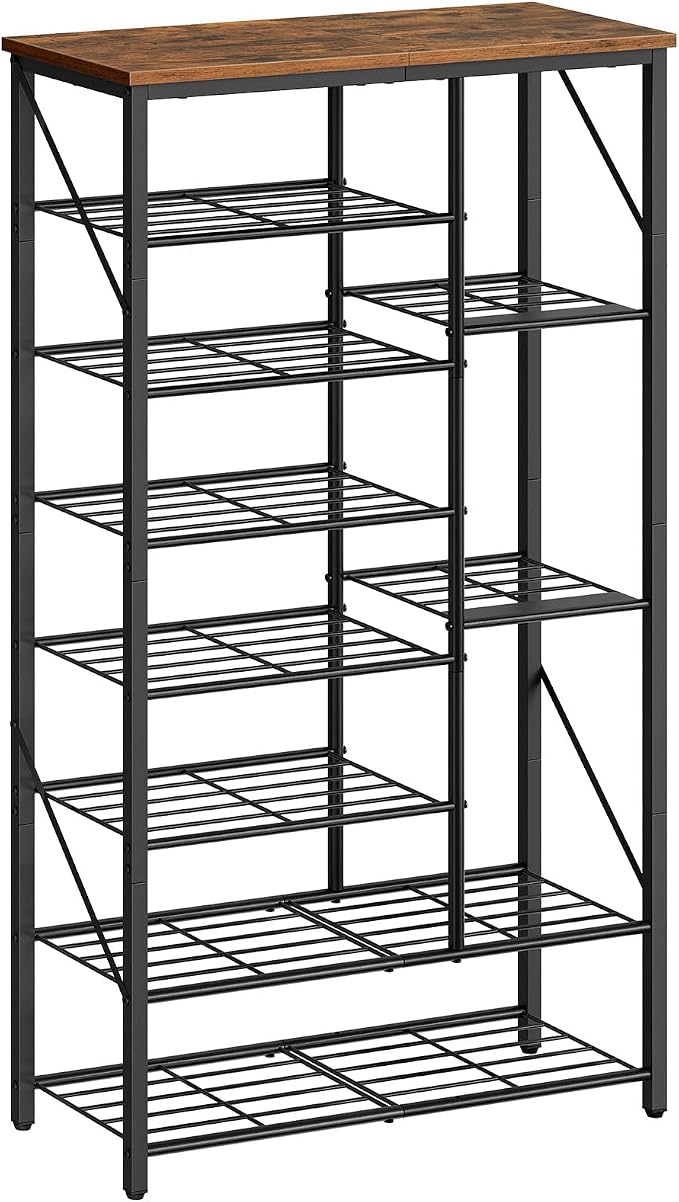 HOOBRO 8 Tier Shoe Rack for Entryway, Large Capacity Tall Shoe Storage | 27.6" L Shoe Shelf, Storage Organizer with Metal Plates, Sturdy and Stable, for Bedroom, Hallway, Closet Rustic Brown