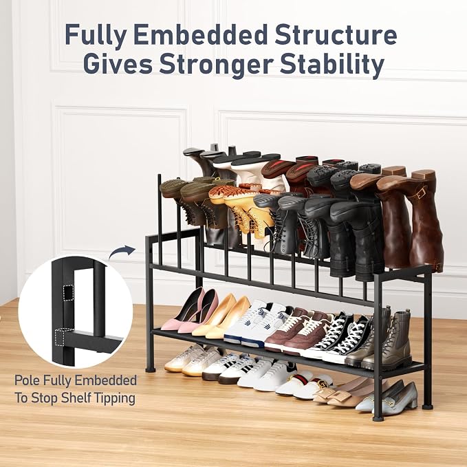 DIMJ Boot Rack 3-Tier - Black Metal Boot Storage Rack for Tall Boots Organizer Shoe Rack for Boots, Sneakers, High-Heel, Entryway, Fit for 10 Pairs, Black