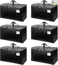 6-Pack Extra-Large Heavy-Duty Moving Bags with Reinforced Handles, Durable Zippers & Waterproof Material — Perfect for Space-Saving, Storage, Shipping and Travel (Black)
