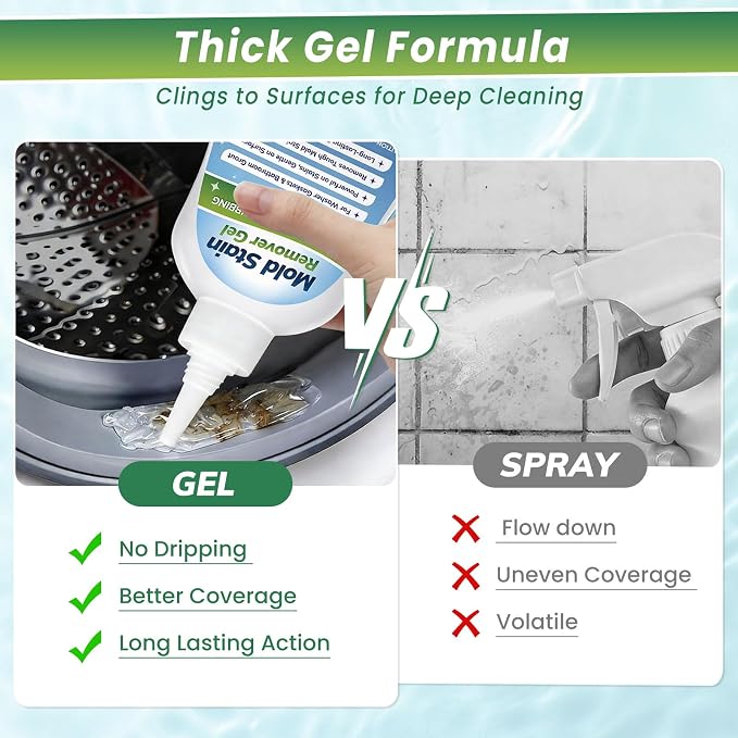 Mold-Stain Remover Gel for Washing Machine Seal & Bathroom – Low Odor Gel for Front Load Washer Gasket, Shower Grout, Caulk, Silicone Sealant, Tile & Kitchen Sink