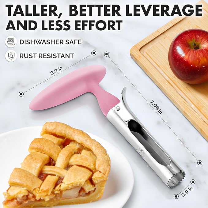 Zulay Kitchen Ultra Sharp Apple Corer Tool - Stainless Steel, Sharp & Serrated Blade Cores in Seconds - Easy to Use & Clean, Durable Apple Core Remover for Apples & Small Fruits - Pink