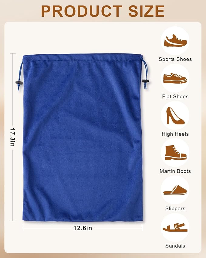 2 Pcs Shoe Bags for Travel, Dust Velvet Bags, Palace Blue, 17.3x12.6 Inch | Washable & Reusable Travel Shoe Bags, Dustproof Shoe Bags with Drawstring Closure, Suitable for Travel, Home Storage