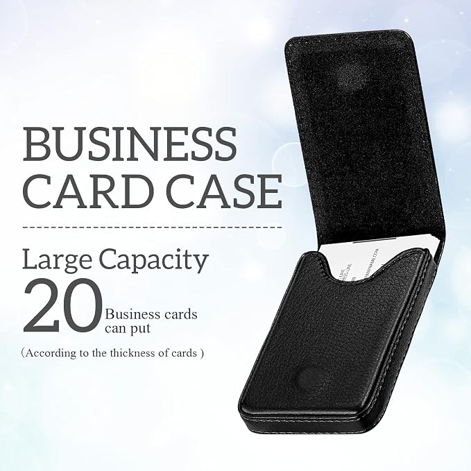 Outus 2 Pieces Business Card Holder, PU Leather Business Card Case Pocket Wallet with Magnetic Shut for Christmas Gift Men Women(Black, Classic)