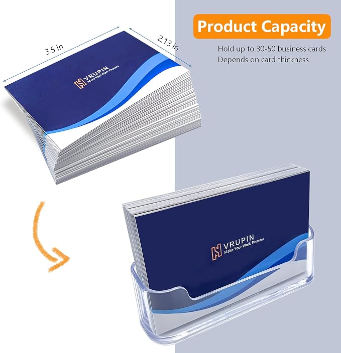 vrupin Business Card Holder for Desk - 8 Pack Acrylic Business Card Holder , Fits 30-50 Business Cards Display Business Card Stand Desktop Business Card Holders for Exhibition