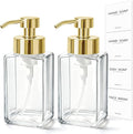 Foaming Soap Dispenser, 12oz/350ml Glass Foaming Hand Soap Dispenser Set, 2Pcs Refillable Foam Soap Dispenser with Foaming Pump, Labels, Square Foam Soap Hand Dispenser for Bathroom, Gold