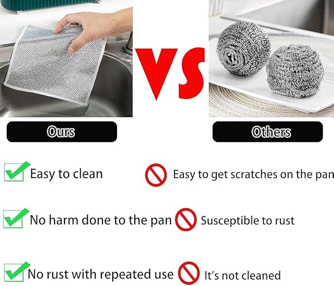 KOOCE Non Scratch Dish Wash Cloth for Kitchen Reusable Non Scratch Wire Dish Cloth Multipurpose Wire Dishwashing Rags for Wet and Dry Cleaning Scrubber Dish Cloth (12 Pcs [Double Layer])