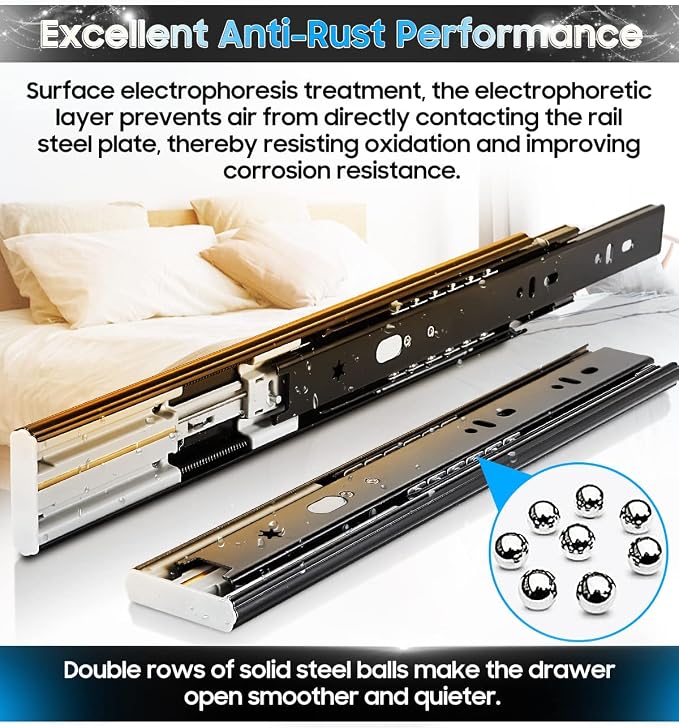 YENUO 5 Pairs Soft Close Drawer Slides Full Extension 12–24 Inch 100 LB | Side Mount Heavy Duty Quiet Self Closing Cabinet Drawer Glides Rails Ball Bearing 12–24 Inch for Kitchen Dresser Hardware